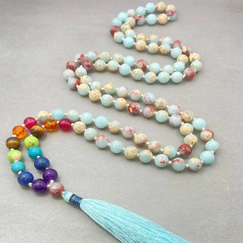 

Pastel Mix Mala Prayer Beads Tassel Necklace Boho Spiritual Yoga Meditation Energy Jewelry Gift