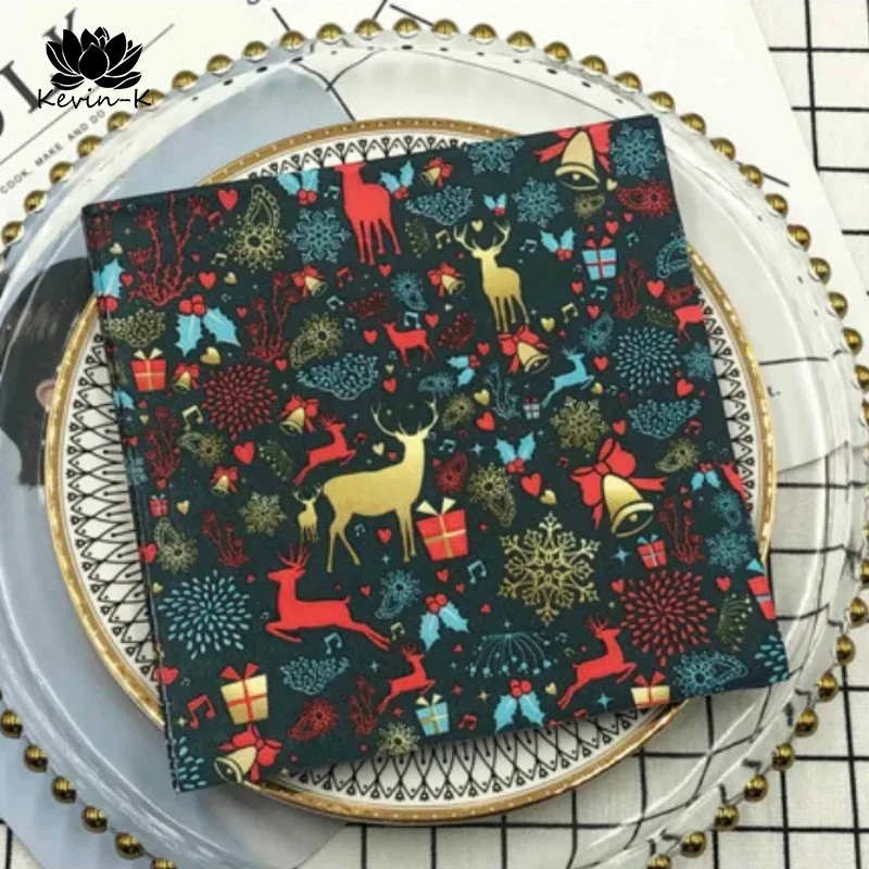 10/20pcs Pac Colorful Printed Christmas Moose Fireworks Table Mouth Cloth Paper Napkins Holiday Party Square Paper Napkins 33cm