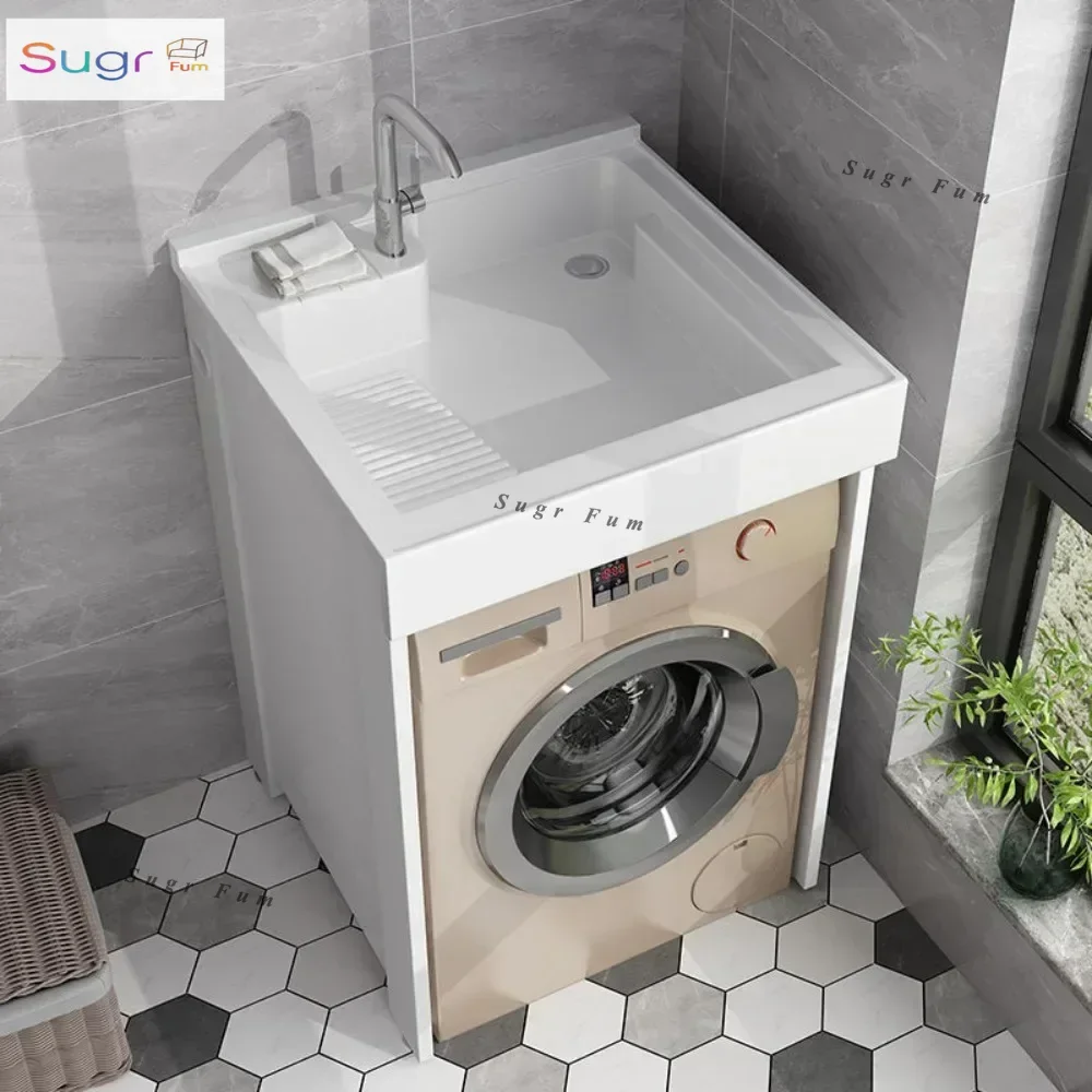 

Space aluminum washing machine integrated cabinet, balcony, small unit with washboard, washbasin, combination companion cabinet