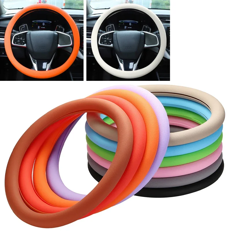 Car Silicone Steering Wheel Cover Four seasons Universal Elastic Glove Cover Texture Soft Multi Color Auto Decoration Accessorie