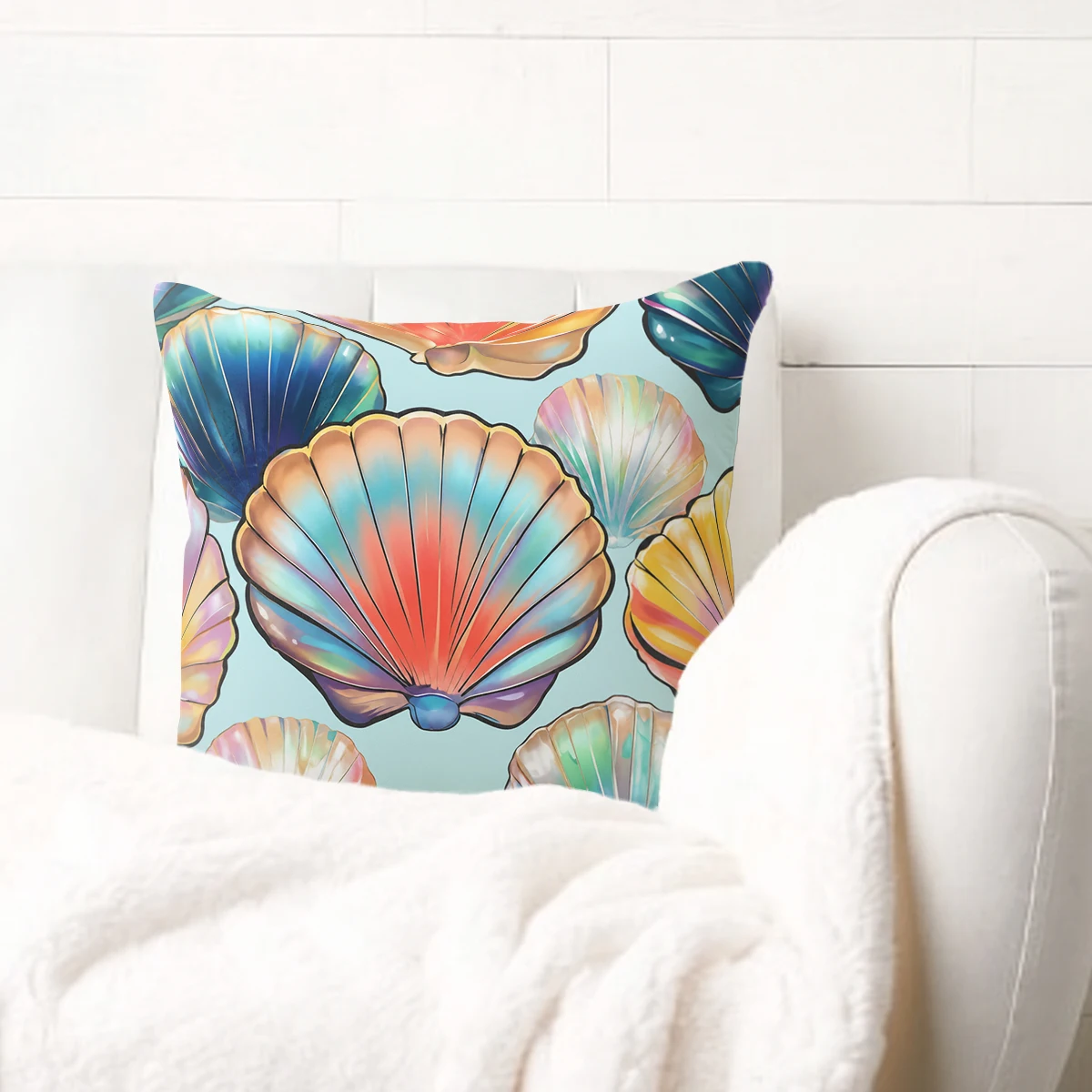 Cute Crab & Stripe Pattern Polyester Pillow Cover - Nautical Style Cushion Case for Home Sofa Couch Decor, No Insert Included