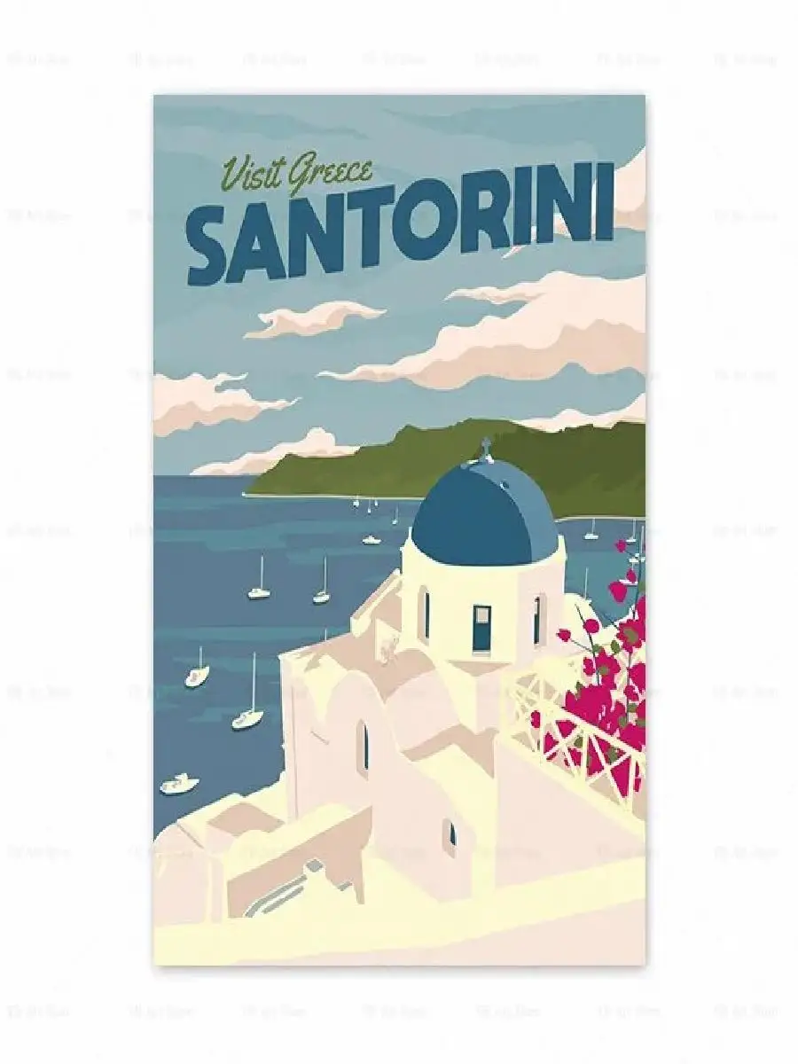 World Travel Canvas Art  Fuji Santorini Bali Italy Hawaii Netherlands Poster for Living Room Wall Decor