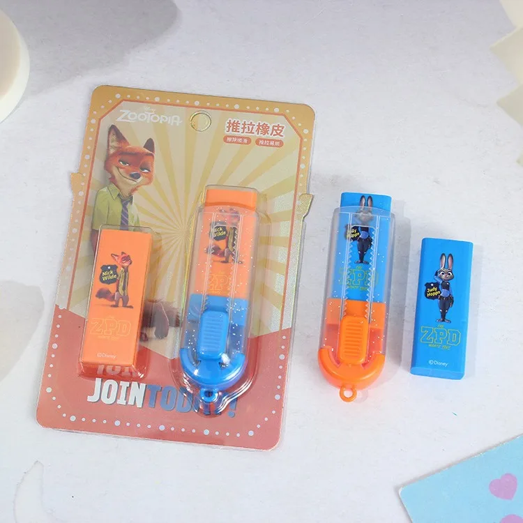 Disney Stitch Push Pull Pencil Erasers Judy Nick Woody Rubber Eraser Wiping Stationery Kid Student School Supplies Wholesale