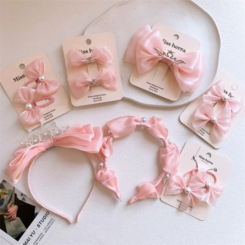 

Sweet Princess Hair Clips Headband Pink Pearl Bow Design for Toddler Girl Side Bangs Holders Soft Stretchy No Crease Gentle Hold