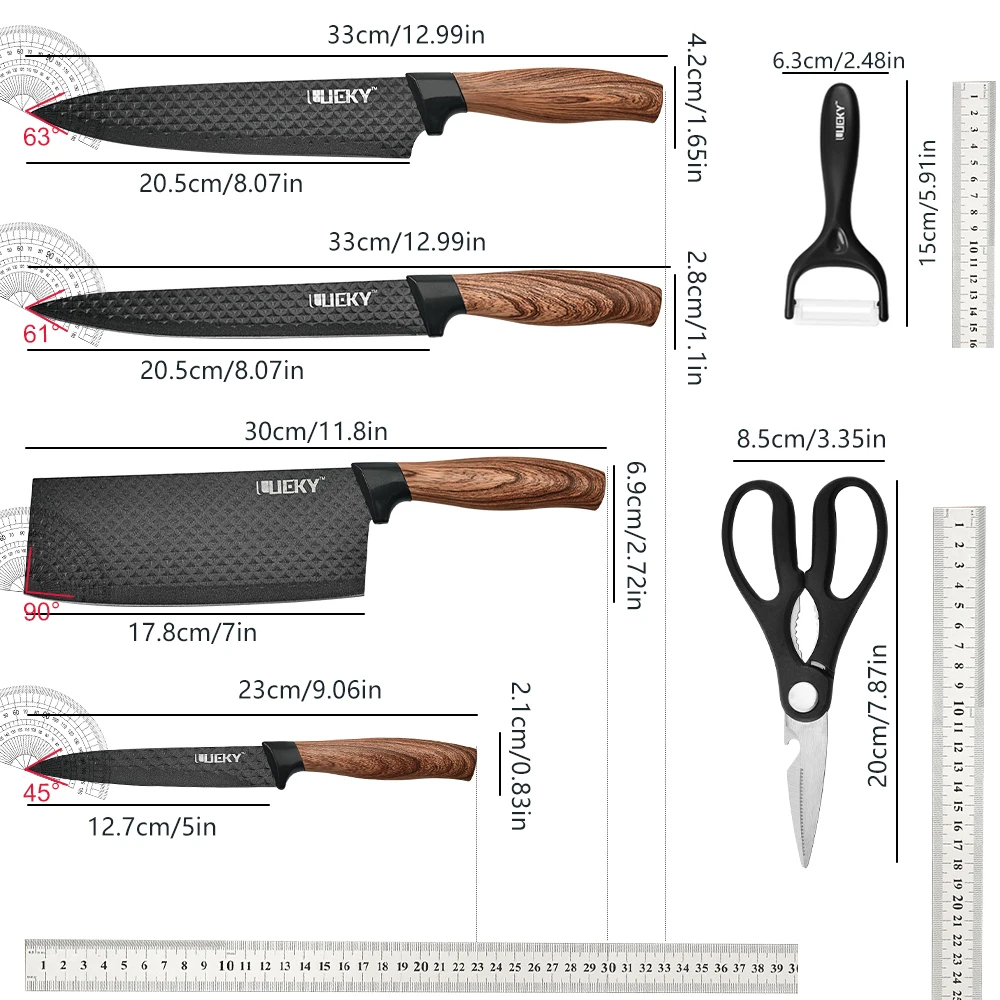 MDHAND Kitchen Knives Sets Sharp Stainless Steel Chef Knife,Cleaver,Scissors Vegetable Fruit Peeler Unitly Knife Kitchen Tool Se
