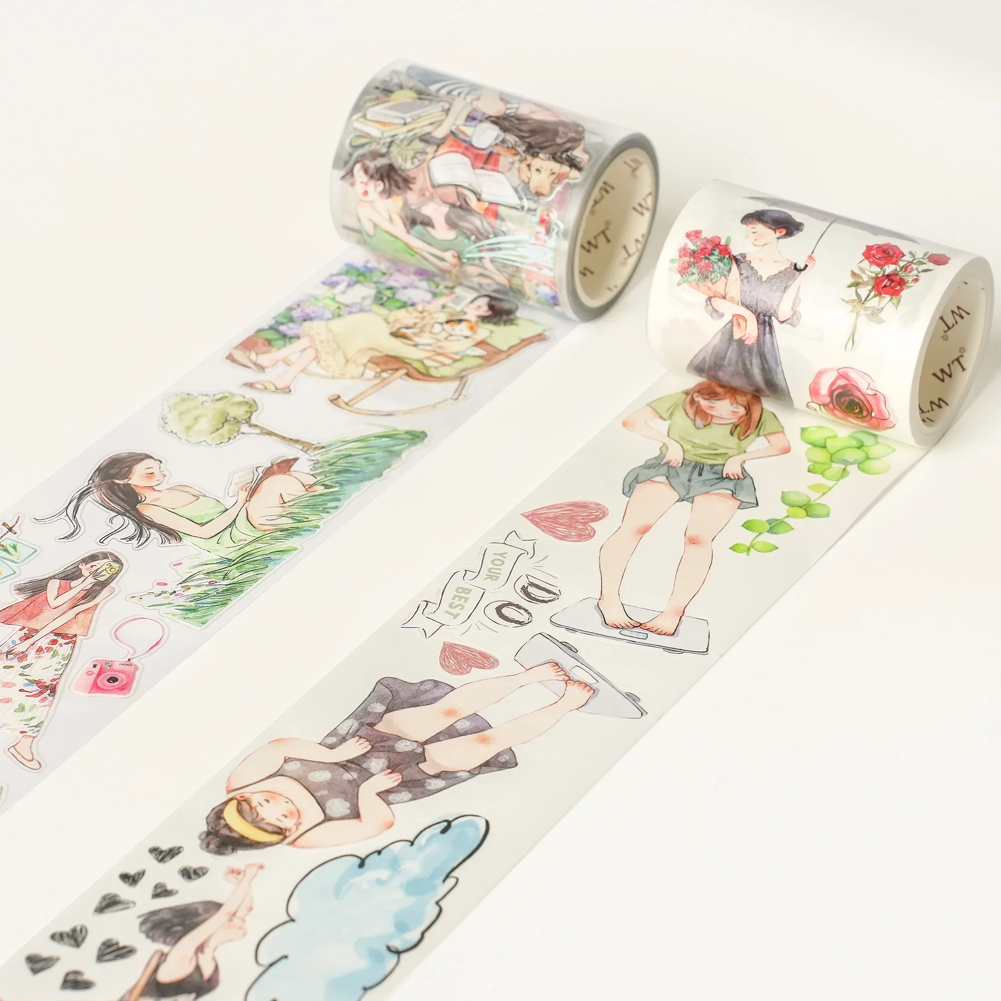 WT Journal Tape - Slow Life Girl Die-Cut Washi PET Tape, Versatile DecorativeTape with Ins Style for Daily and Forest Vibes