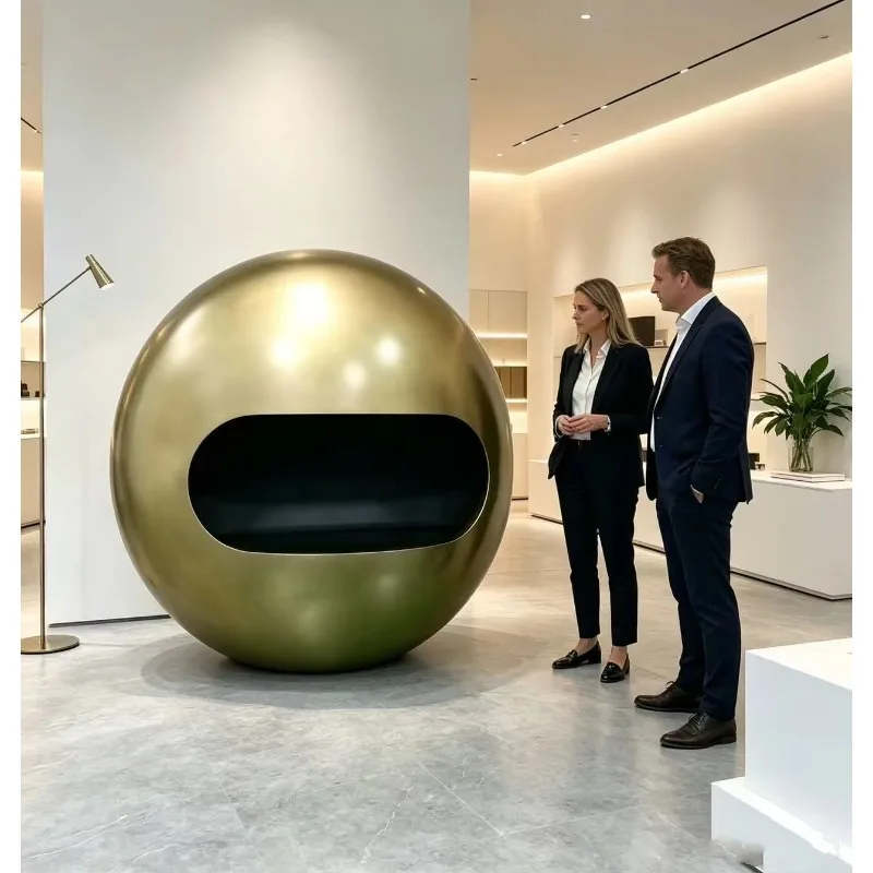 Custom-made Freestanding Spherical Indoor Ethanol Fireplace Remote Control Carbon Steel Contemporary Design xyl