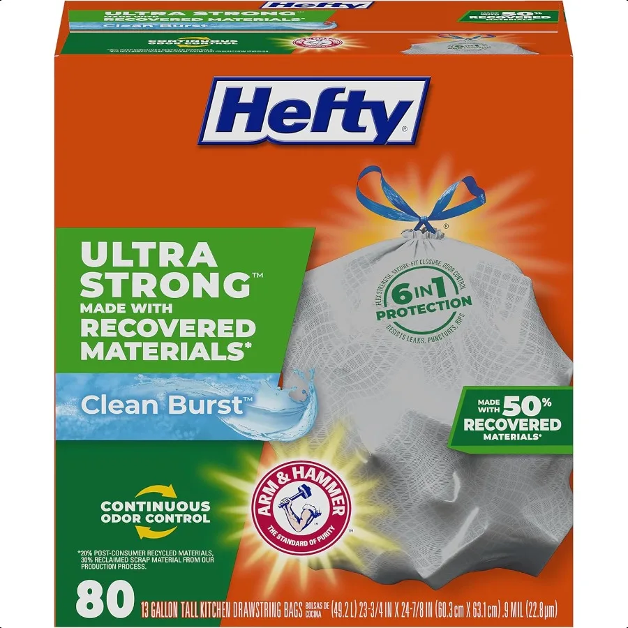 

Сверхпрочный, изготовленный из 50 отработанных материалов. Высокие кухонные мешки для мусора серого цвета. Чистый взрыв. 13 галлонов. 80 шт.