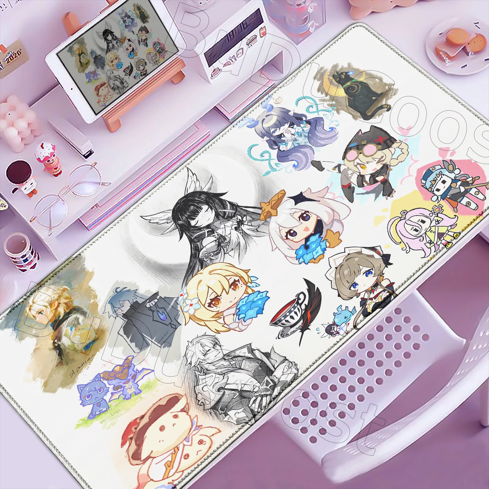 

Gift Cute Columbina Sandrone Large Gaming Mouse Pad Desk Pad Genshin Impact Computer Mousepads Gaming Carpet 900x400mm Mouse Mat