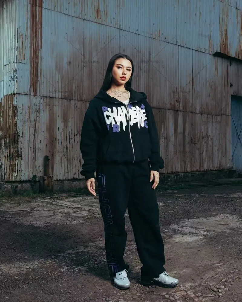 

Уличная мода Harajuku, темная женская и мужская одежда, американские уличные толстовки на молнии с буквенным принтом, повседневный топ для пары, спортивная одежда