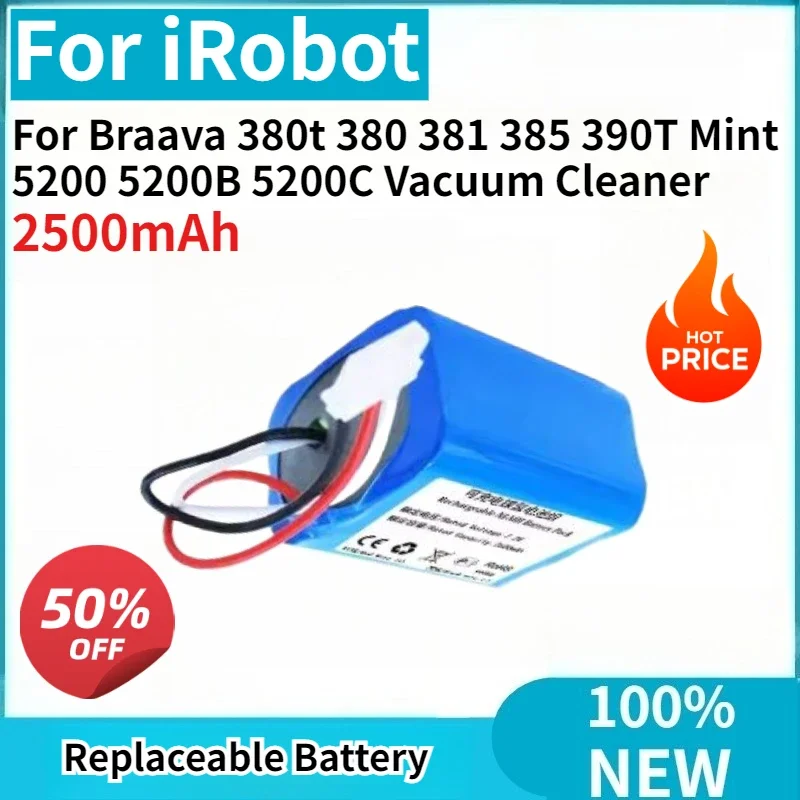 

100% New Replacement Battery 2500mAh High Quality for iRobot Braava 380t 380 381 385 390T Mint 5200 5200B 5200C Vacuum Cleaner