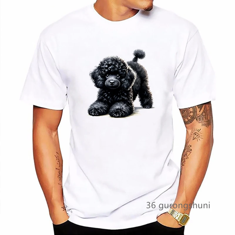 Black Poodle Puppy Animal Printed Tshirt Men Kawaii Dog Lover T Shirt Homme Harajuku Shirt Summer Fashion T-Shirt