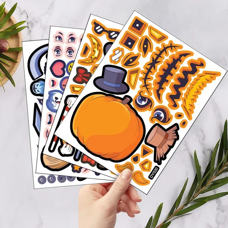 Halloween Cute Kids Stickers Cartoon Scrapbook DIY Toys Pumpkin Face Stickers for Children Party Favors Kindergarten