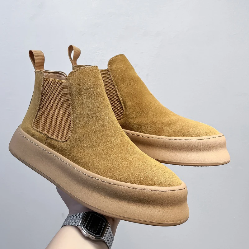 

men's fashion chelsea boots cow suede leather flats shoes cowboy desert boot spring autumn platform ankle botas hombre zapatos