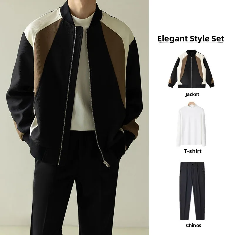 

Loose Casual Men's Baseball Jaet Set Autumn Season Long Sve Nine-Piece Pants Polyester Fiber Blend Trendy Color Blo