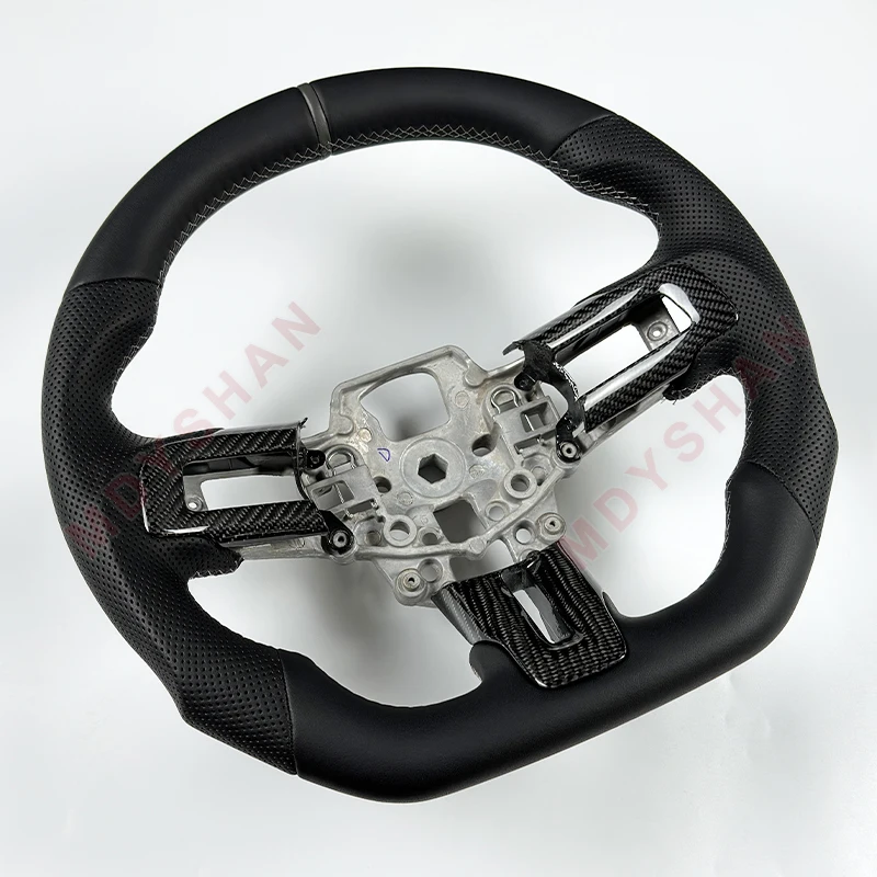 Black Smooth Perforated Leather Steering Wheel For Ford Mustang 2015-2017 High Quality Sport Wheel Custom Style