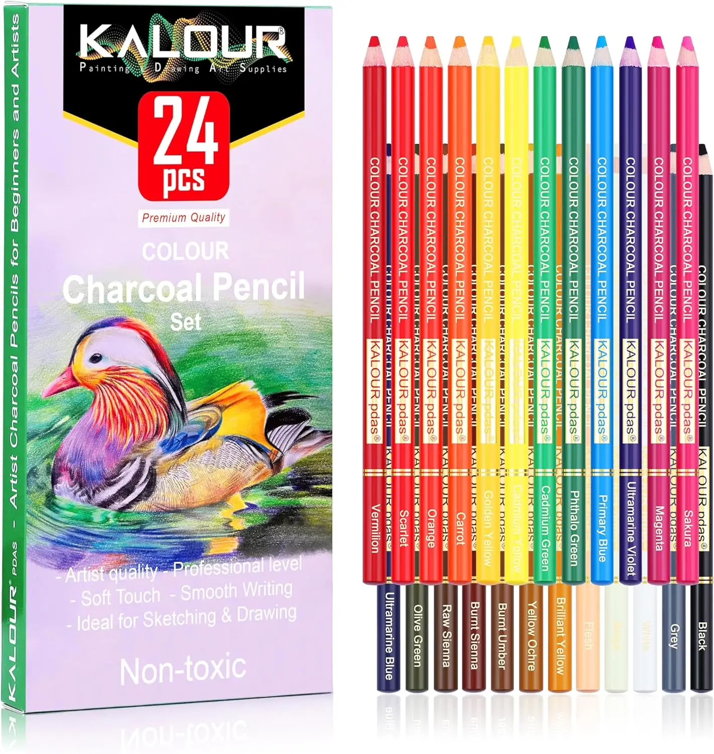 24 Premium Colored Charcoal Pencils Drawing Set,Quality Pastel Chalk Pencils,Skin Tone Colored, for Coloring, Sketching, Drawing