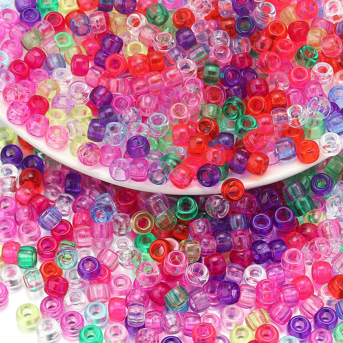 200 Stück Bunte Glitzer-Ponyperlen mit Großem Loch, Acrylperlen, Lose Abstandsperlen für Schmuckherstellung, DIY-Bastelarbeiten, Schlüsselanhänger, Armbänder – Detail 5