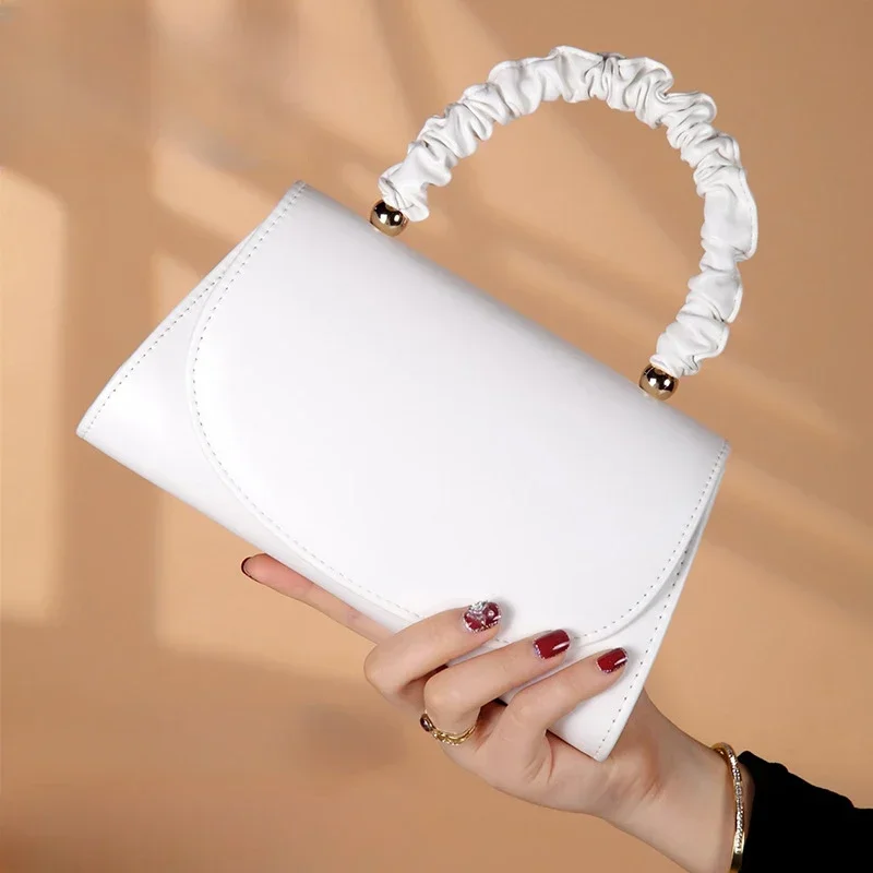 Handbag with top handle for women, white leather handbag for bride, designer's night bag, party bag, shoulder bag for wedding