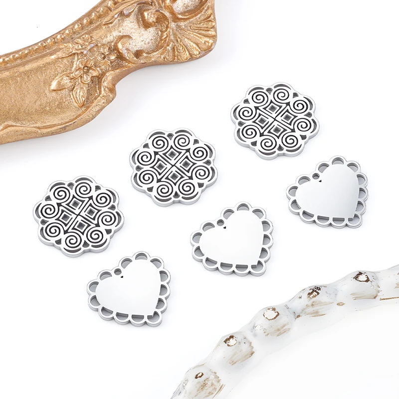 

Stainless Steel Charms DIY Accessories Women Necklaces Bracelets Heart Flower Pendant for Needlework Jewelry Making Materials