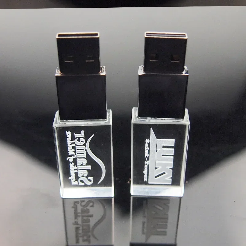 10 шт./лот Кристалл USB 2.0 Свадебные подарки Флэш-накопитель Бесплатный логотип Светодиодная ручка-драйвер Оптовая продажа Stick 128 ГБ 8 ГБ 16 ГБ 32 ГБ U Диск 64 ГБ 4 ГБ