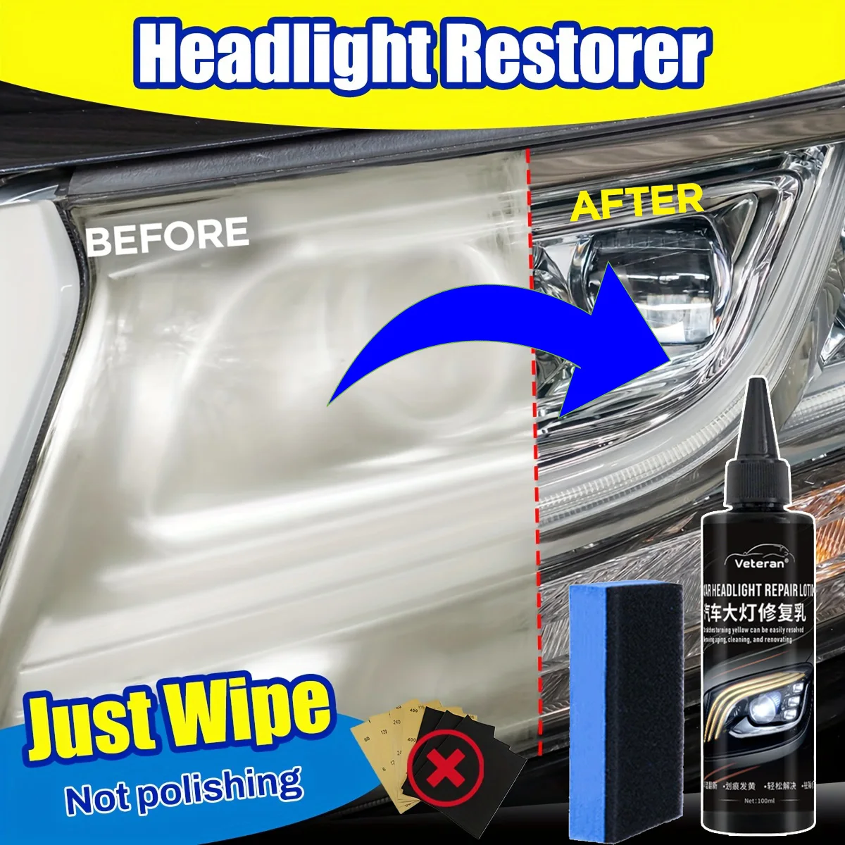 Car Headlight Restoration Kit Headlamp Scratch Remover Repair Cleaning Paste Remove Oxidation Yellow Headlight Polish Liquid