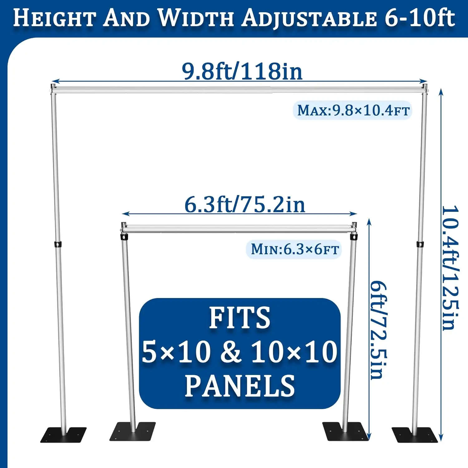 Double Backdrop Stand Heavy Duty,10x10ft Double Crossbar Pipe and Drape Stand, Adjustable Aluminium Flower Wall Backdrop