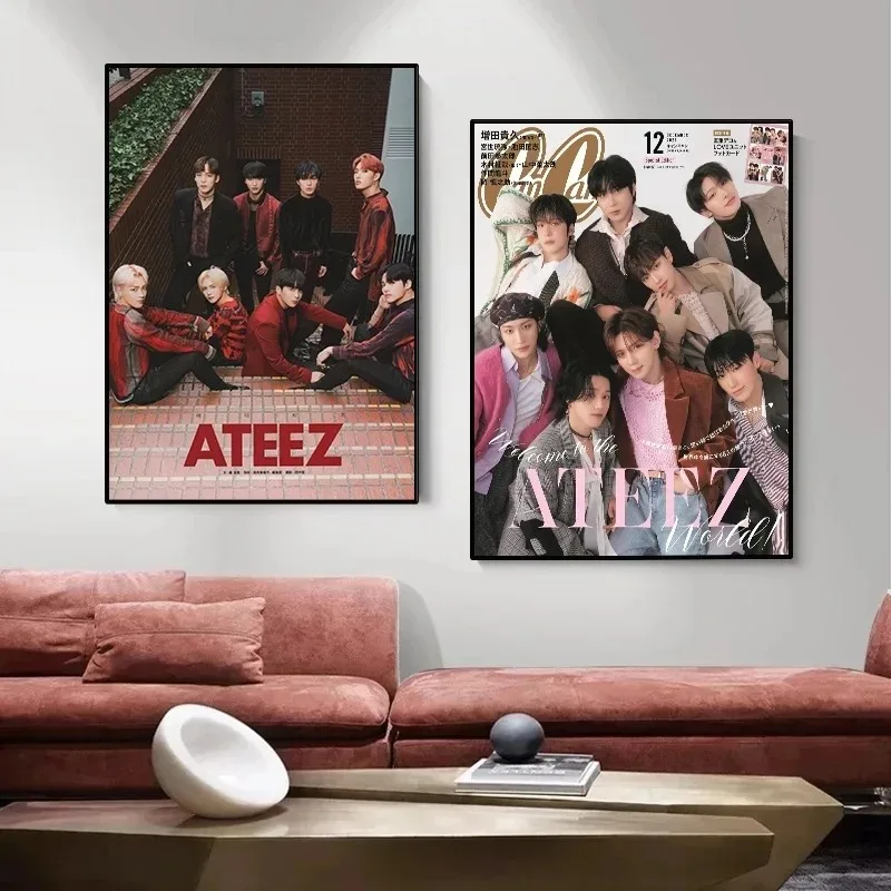 Korean Boy Band Kpop A-ATEEZ Poster Music Idol Singer Fashion Canvas Painting Wall Art for Dorm Living Room Home Decor Fans Gift