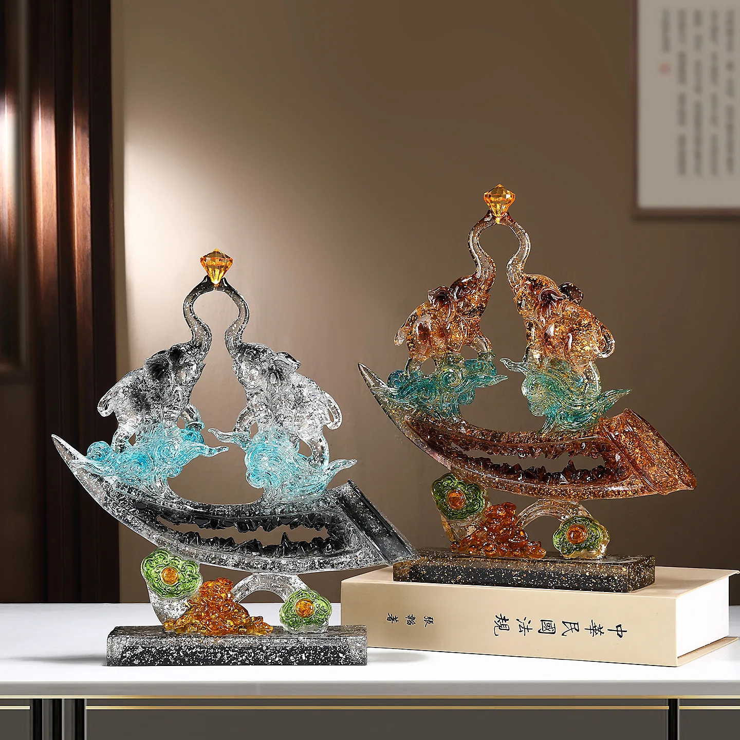 

HYS auspicious elephant ornament light luxury high-end living room wine cabinet decoration boss office company opens to send