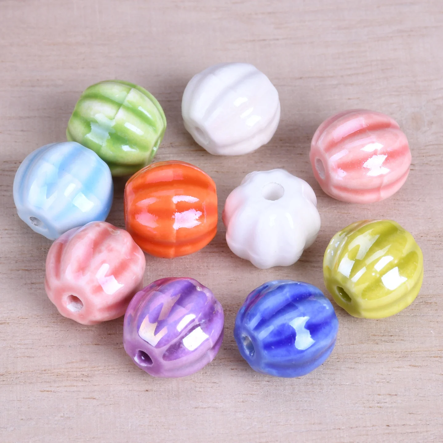 

10pcs Glossy 12mm Round Pumpkin Shape Ceramic Porcelain Loose Beads For Jewelry Making DIY Bracelet Findings Accessories