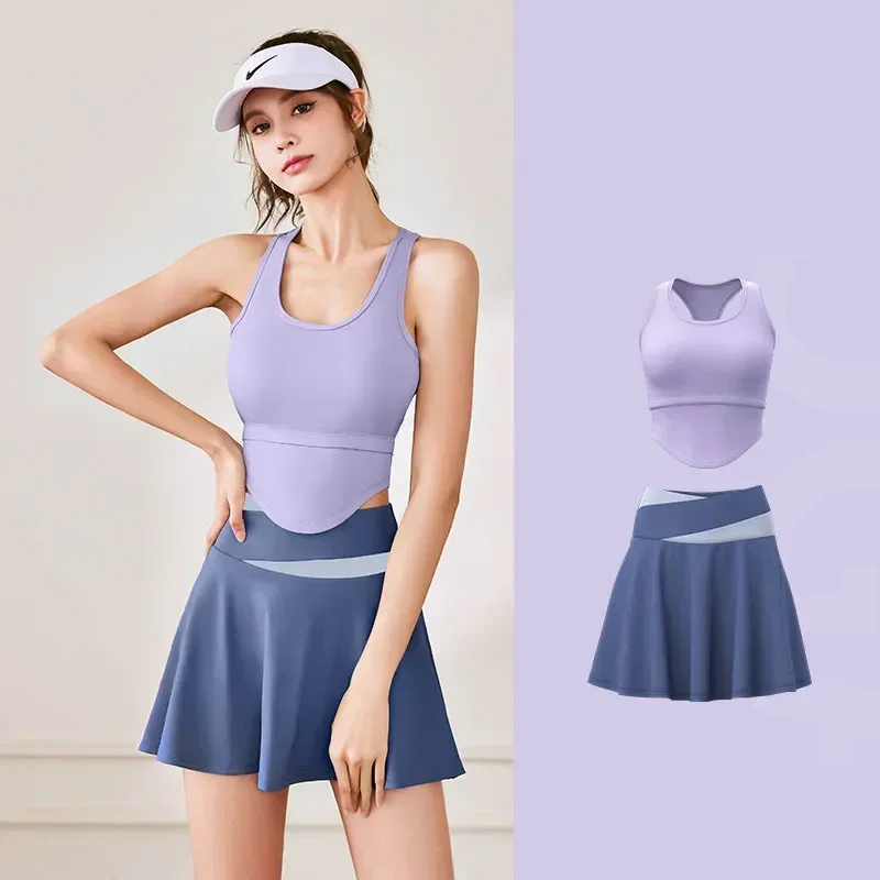 2PCS Yoga Tennis Skirt Set Women's Golf Dance Badminton Sexy Sports Skirt Quick Drying Yoga  Fitness Running Sports Shorts gym