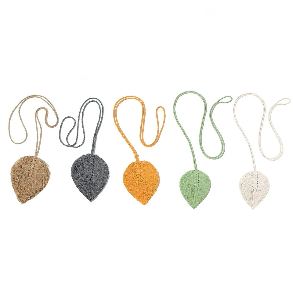 Bohemian Woven Curtain Tie Rope Leaf Wood Bead Tassel Fringe Strap Ins Simple Decor Window Drape Holding Belt Window Accessory