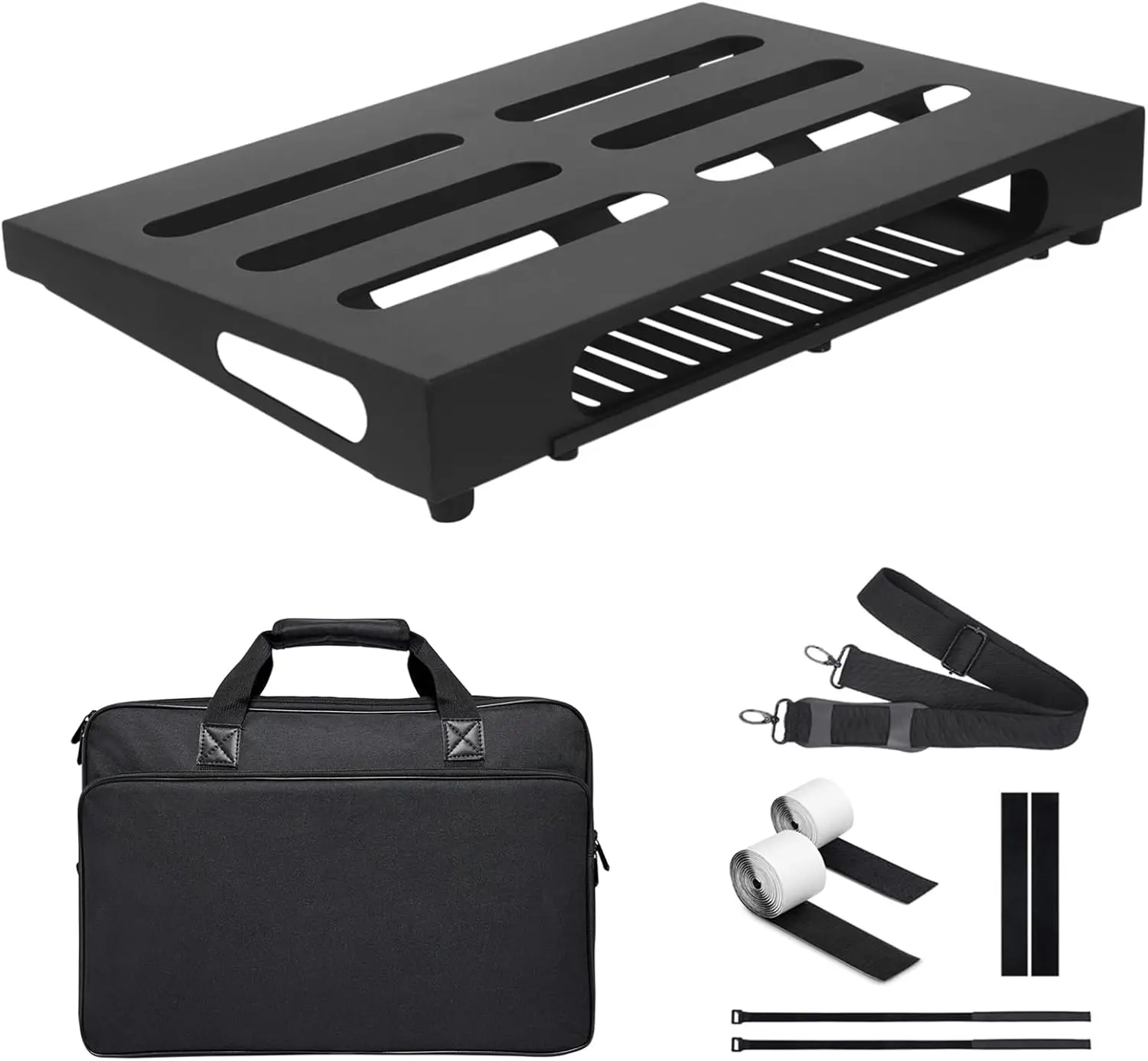 

18x11.8 Inch Guitar Pedal Board with Power Supply Tray, Carry Bag, and Mounting Tapes (Black)