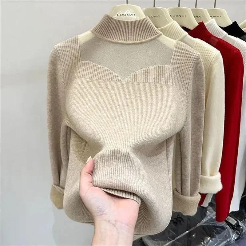 

Thicken Velvet Turtleneck Sweater Women Korean Fashion Lined Warm Sueter Knitted Pullover Slim Top Winter Jersey Knitwear Jumper
