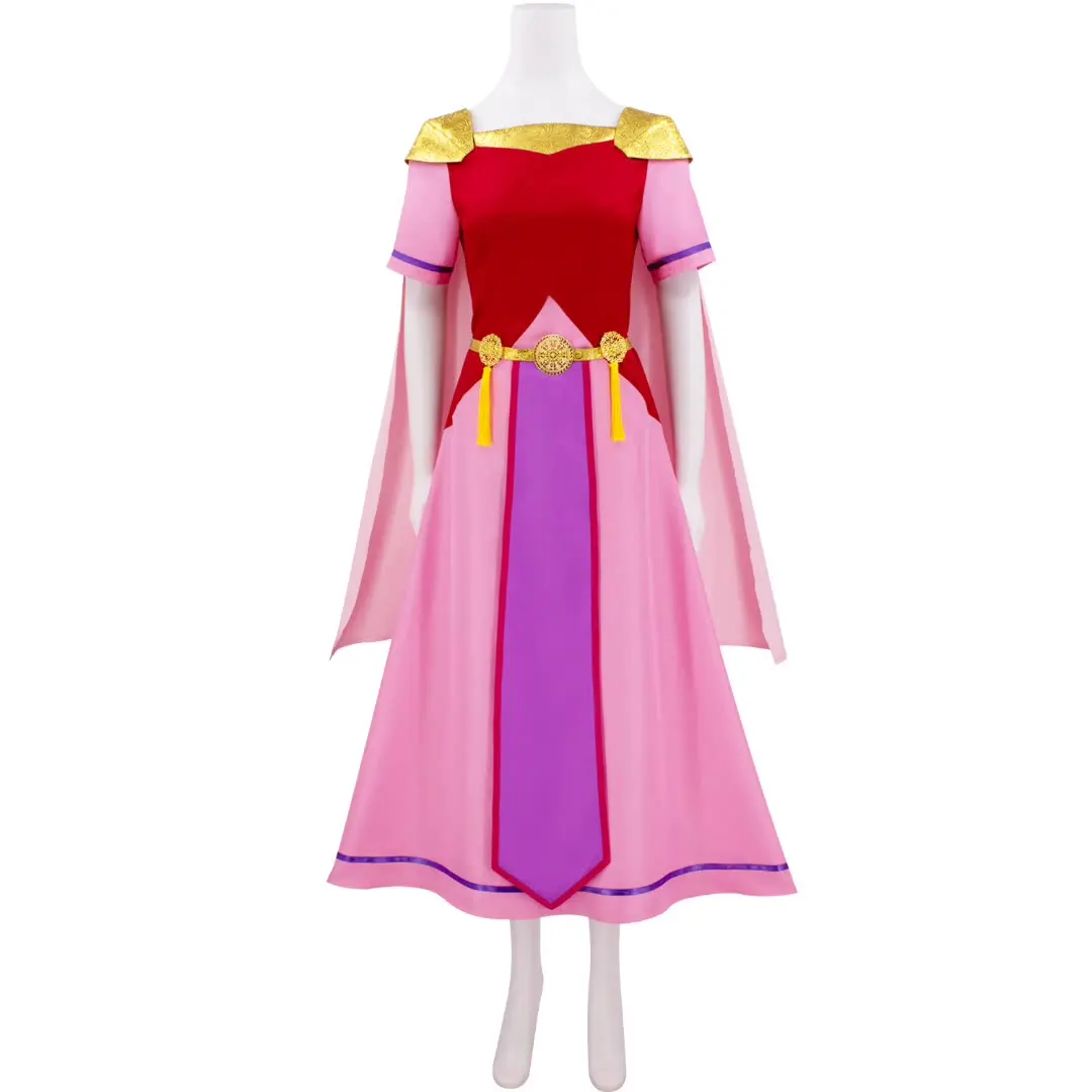 

Game Zeldar Kingdom Tears Princess Cosplay Dress Women Pink Link Jurk Cape Outfit Fantasy Halloween Carnival Party Costume