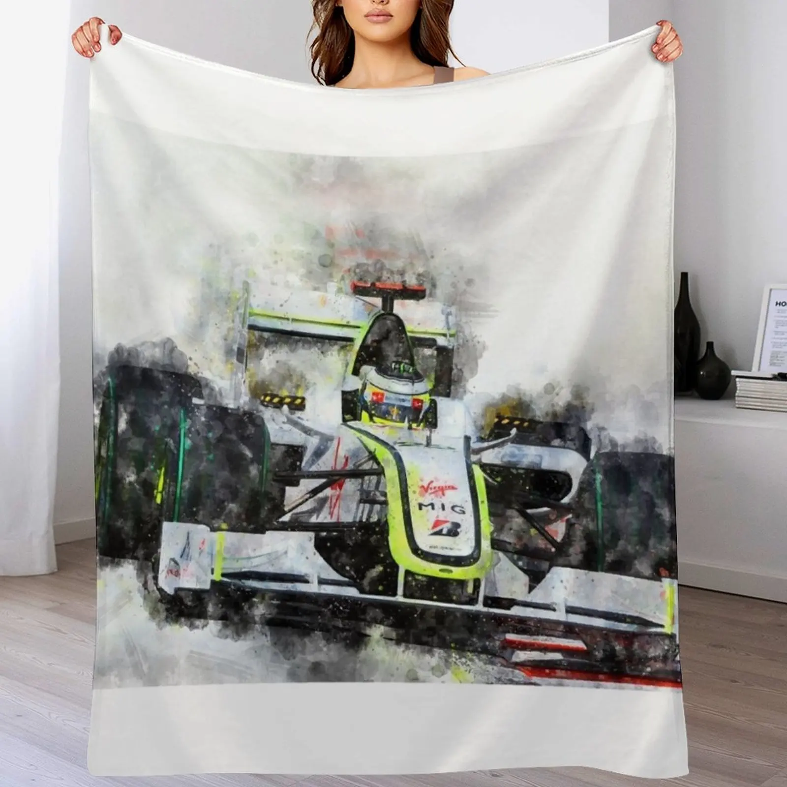 

Jenson Button, Brawn 2009 Throw Blanket Blankets For Bed Flannels Hairy Designers Blankets