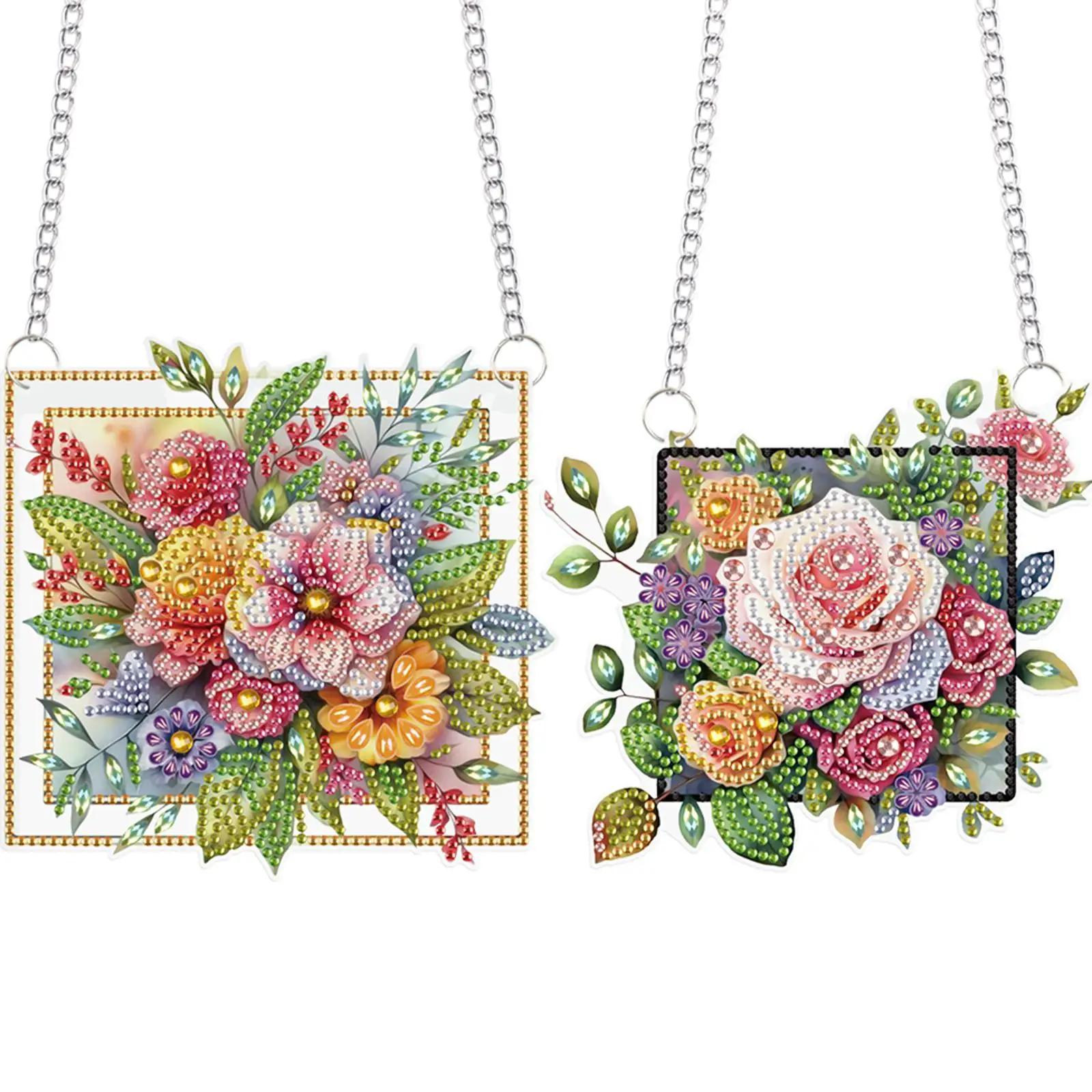 

2pcs 2D Flat DIY Special Shape Hanging Diamond Art Kits Rhinestone Diamond Art Window Pendants Wall Decor for Home & Windows