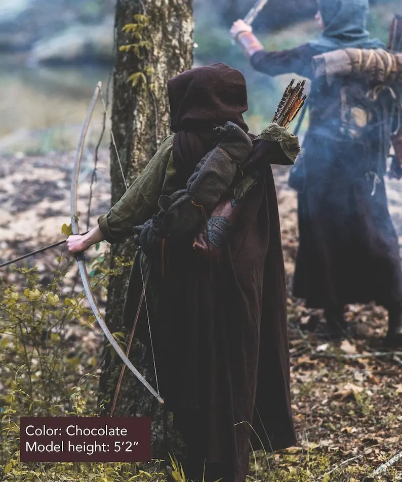 Medieval Ranger Cloak Linen Archer Cosplay 18th Century Renaissance Hooded Thin Cape Adult Cosplay Costume Knight Cloak