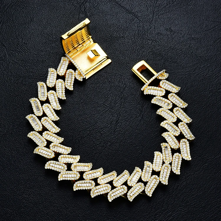 

Iced Out Bracelets High Quality Mens Gold Plated Brass Cuban Bracelet