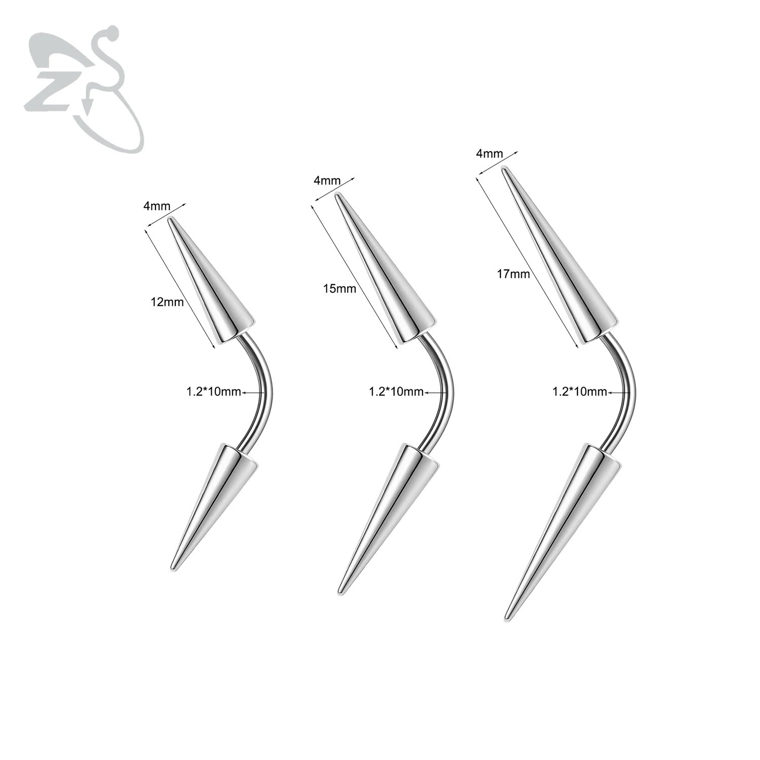 3Pcs Spike Bridge Piercing Stainless Steel Eyebrow Rings