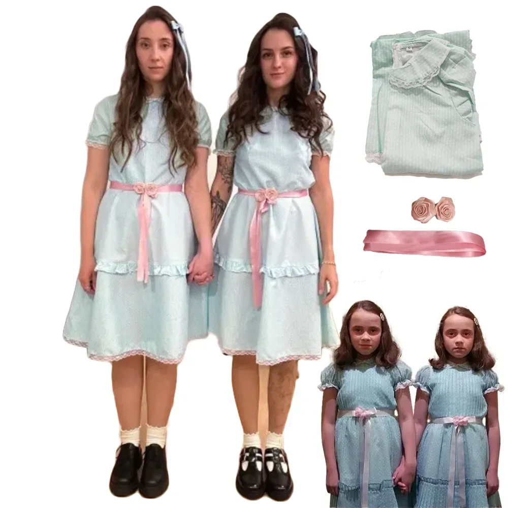 Robe Lolita Brillante à Manches Bouffantes pour Femme et Fille, Tenue d'Halloween, Jupe Bleue avec Nministériels d, Lisa, Louise Burns, Grady Twin