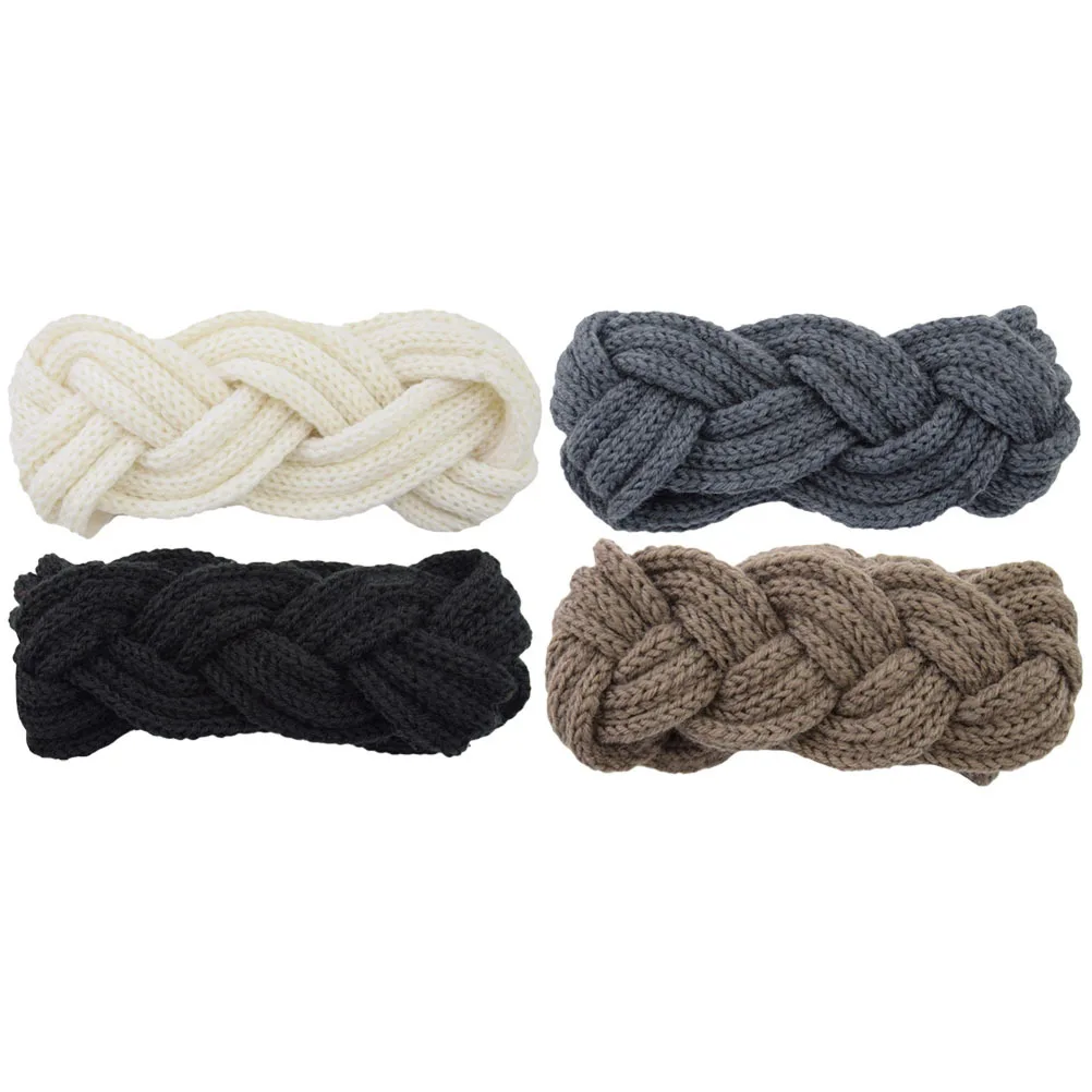 4 قطعة عقال محبوك غزل الصوف الأذن دفئا للنساء جديلة تصميم رباط شعر دافئ للرياضة في الهواء الطلق التزلج السفر #3