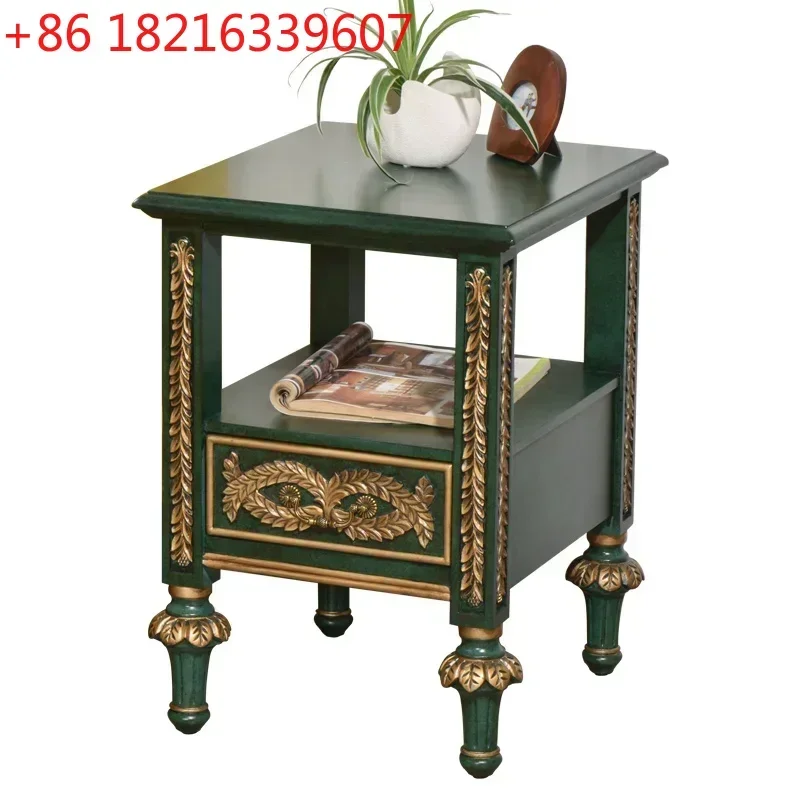 TA O Side Table Corner Table Small Apartment Living Room Simple Phone Table Vintage Carved Peacock Green