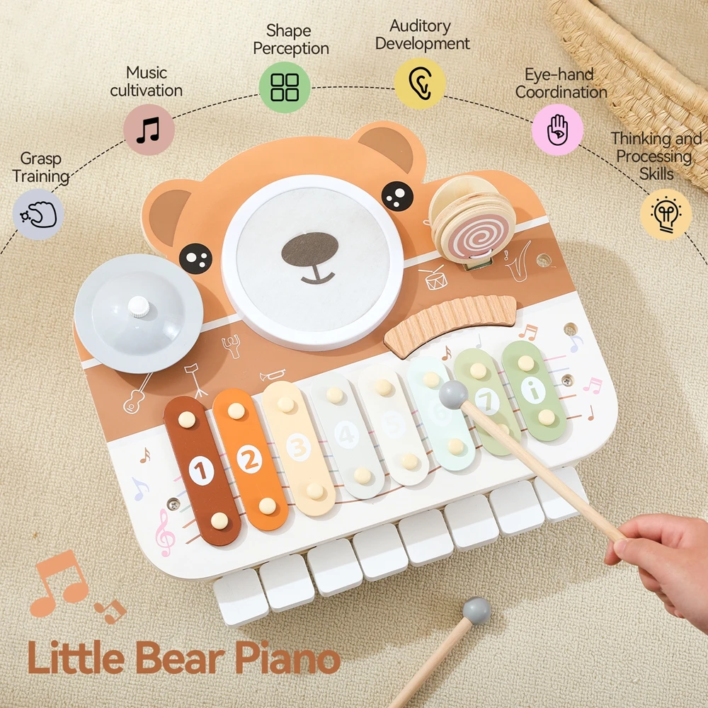 Baby Music Toys Wooden Aeolian Bells Montessori Children's Musical Toys Elephant Xylophone Newborn Birthday Gifts Music Table