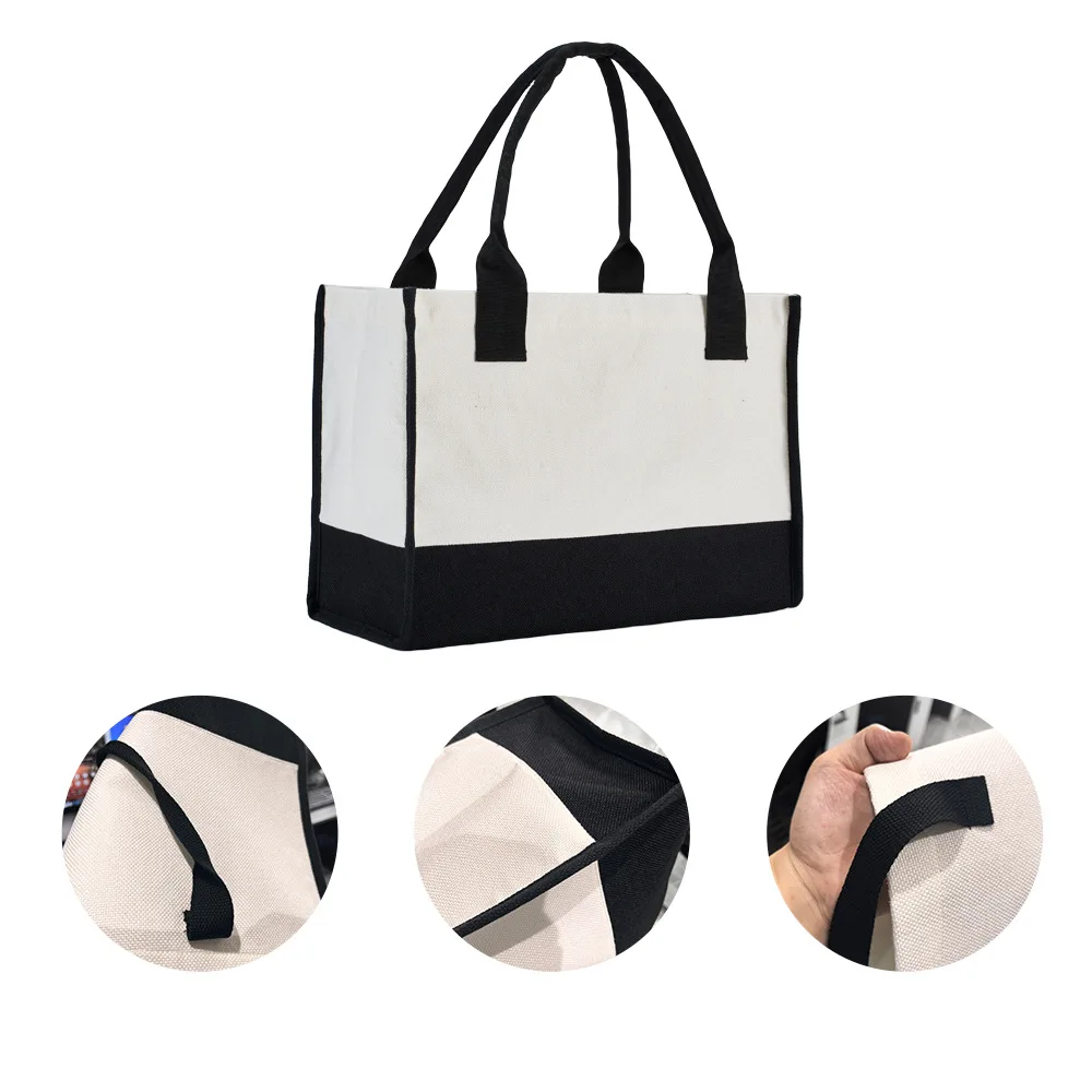 New Outdoor Handbag Sublimation Blank Purchase Shoulder Bag 380Gram Cotton and Linen Black Bottom Travel Storage Bag