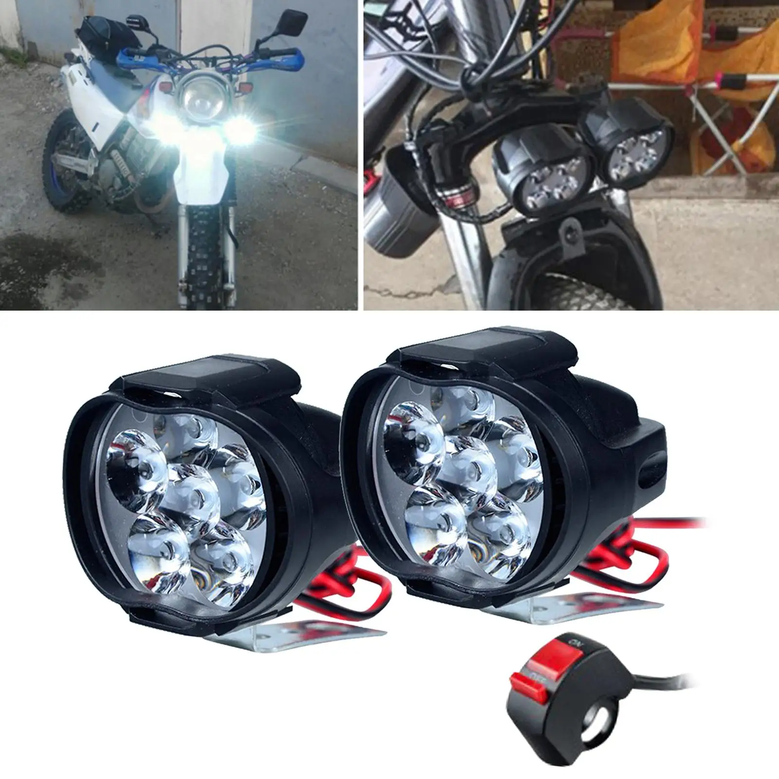 Universal 6 LED Motorcycles Headlight + Switch Dirt Bike Head Lamp