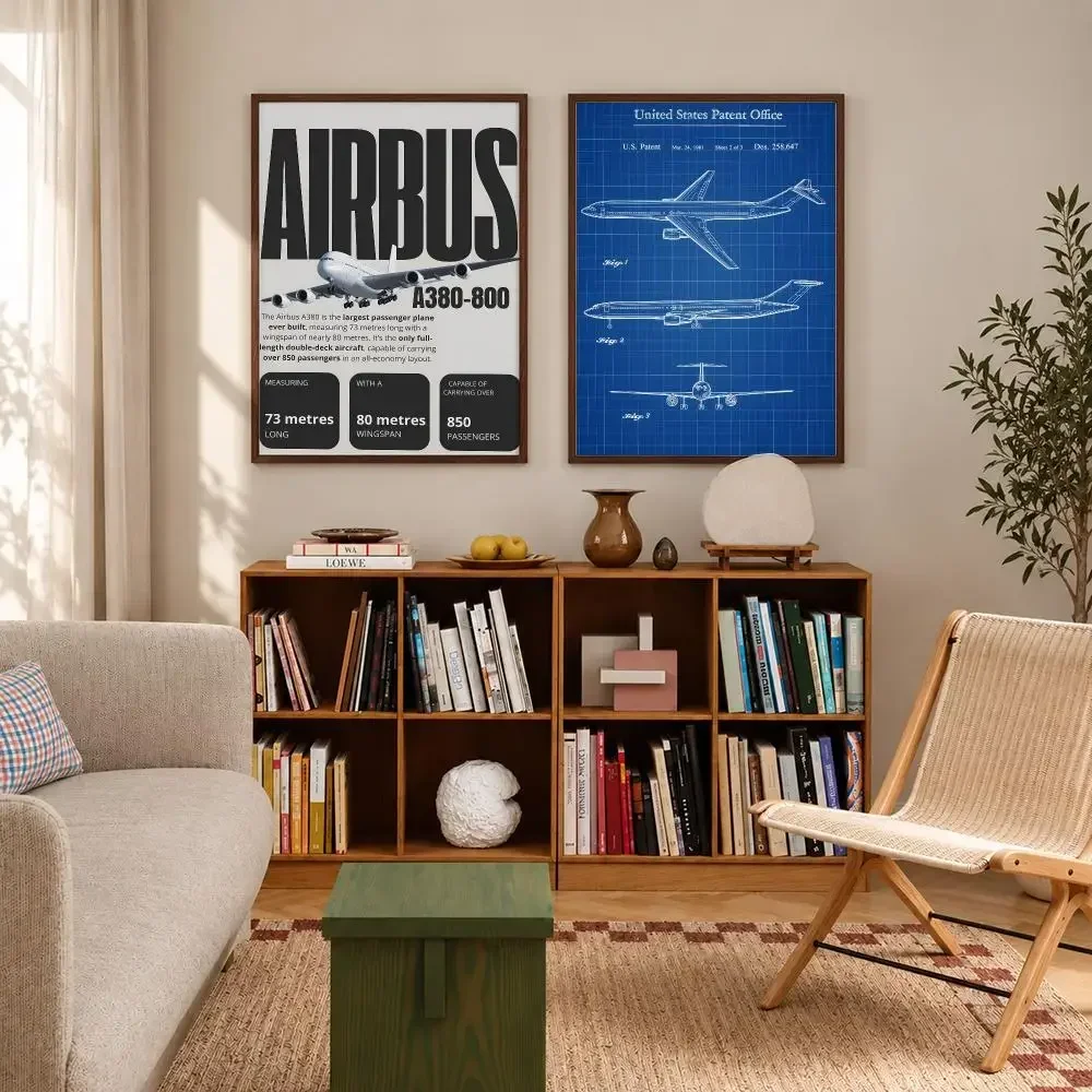 Aviation Blueprint Air Force Plane Airbus Patent Prints Airplane Poster Self-adhesive Waterproof Paper Sticker Wall Decor