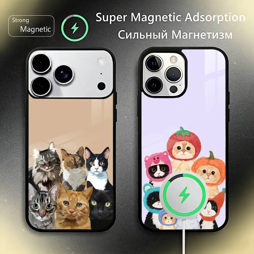 

Trendy cute color cartoon cat pattern Phone Case For iPhone17,16,15,14,13,12,11 Plus,Pro Max, New Magnetic Wireless Charging