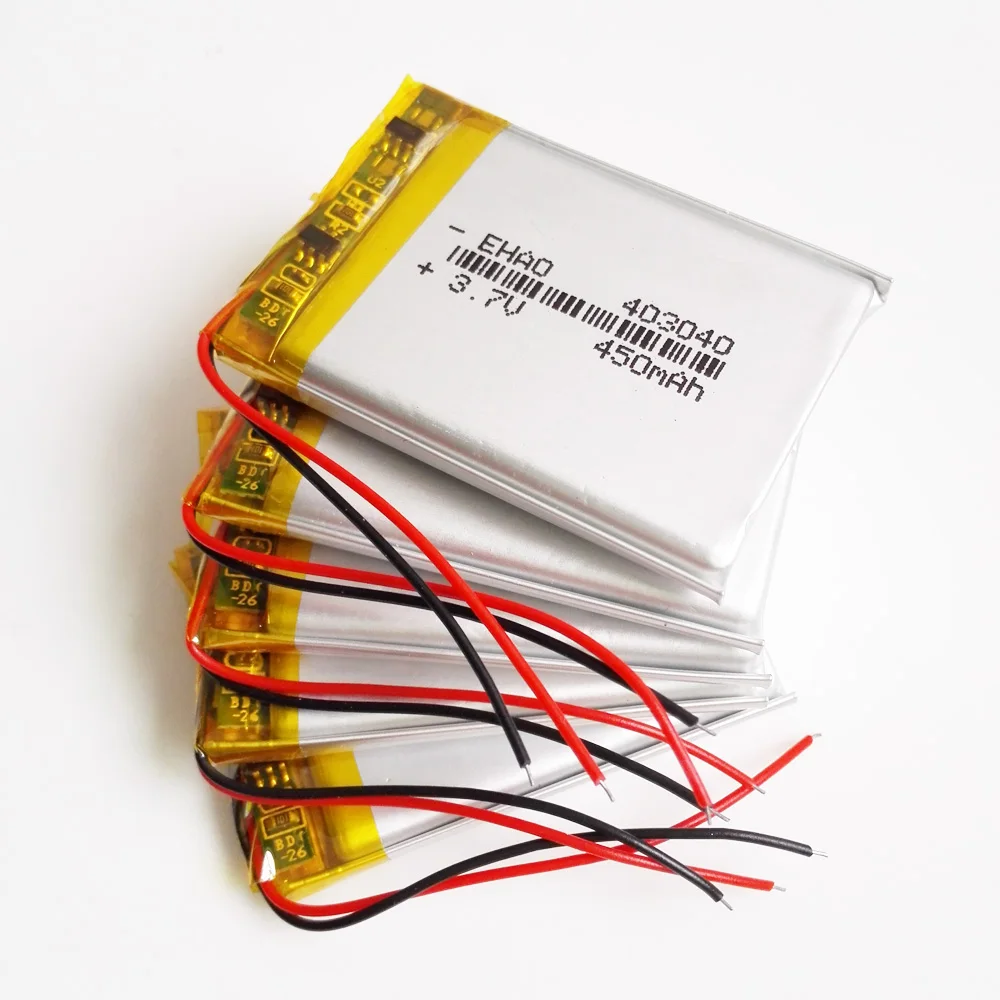 Lot 5 PCS EHAO 403040 3.7V 450mAh Lithium Polymer LiPo Rechargeable Battery For Mp3 DVD E-book bluetooth headset