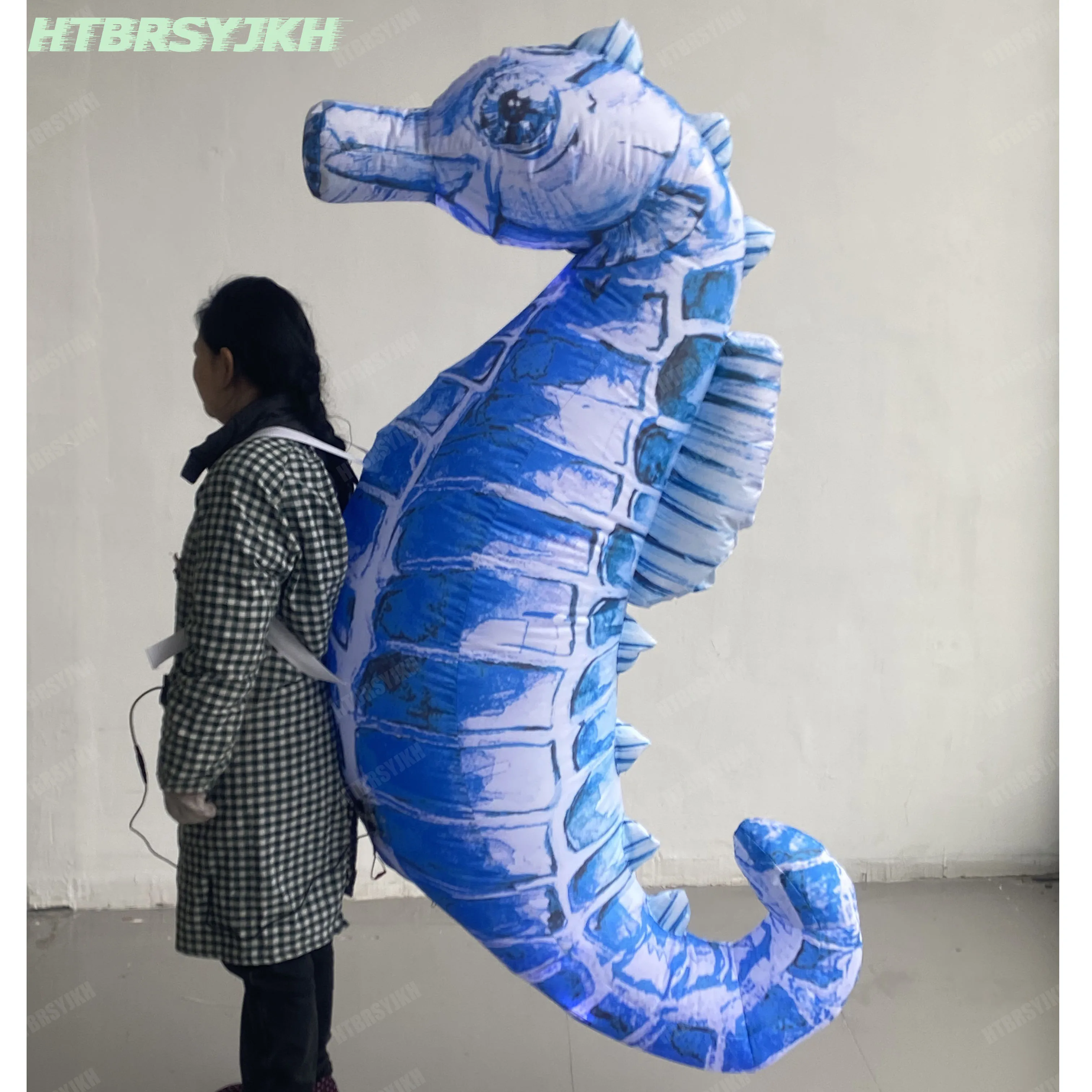 

2M Giant Inflatable Seahorse with White LED Light Carnival Parade Performance Walking Props for Event Holiday Advertising